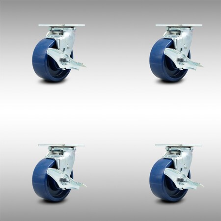 Service Caster 5 Inch SS Solid Poly Swivel Caster Set with Roller Bearings and Brakes SCC SCC-SS30S520-SPUR-TLB-4